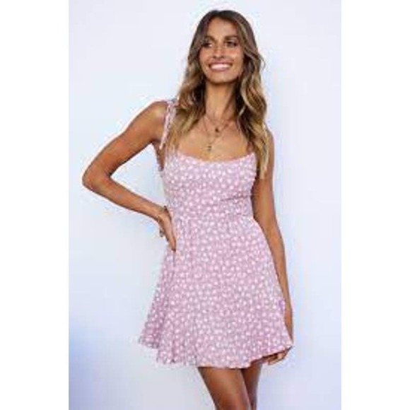 Hello Molly Dresses & Skirts - Hello Molly Brenda Dot Mini Dress 2 Skater Open Back Abstract Pink White NWT
